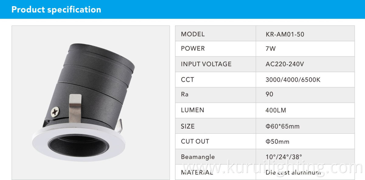 7W Recessed Led Round Cabinet Spotlight